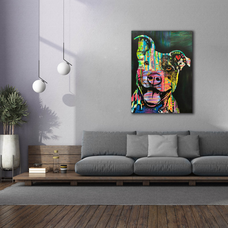 «Exhuberant Pit Bull» par Dean Russo, H 54 po x l 40 po x P 1,5 po
