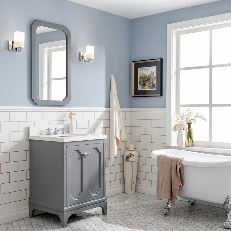 Queen 24" Sink Carrara Engineered Marble Countertop Bath Vanity with Faucet, Cashmere Gray, Standard