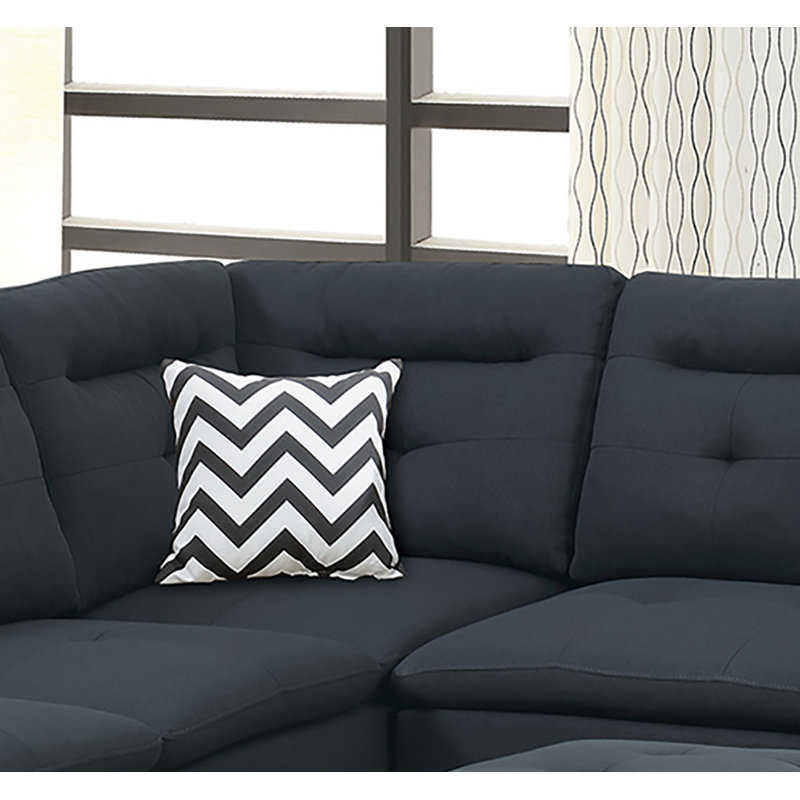 Hardesty Upholstered L-Shaped Sectional Left Hand Facing, Black Polyester Blend