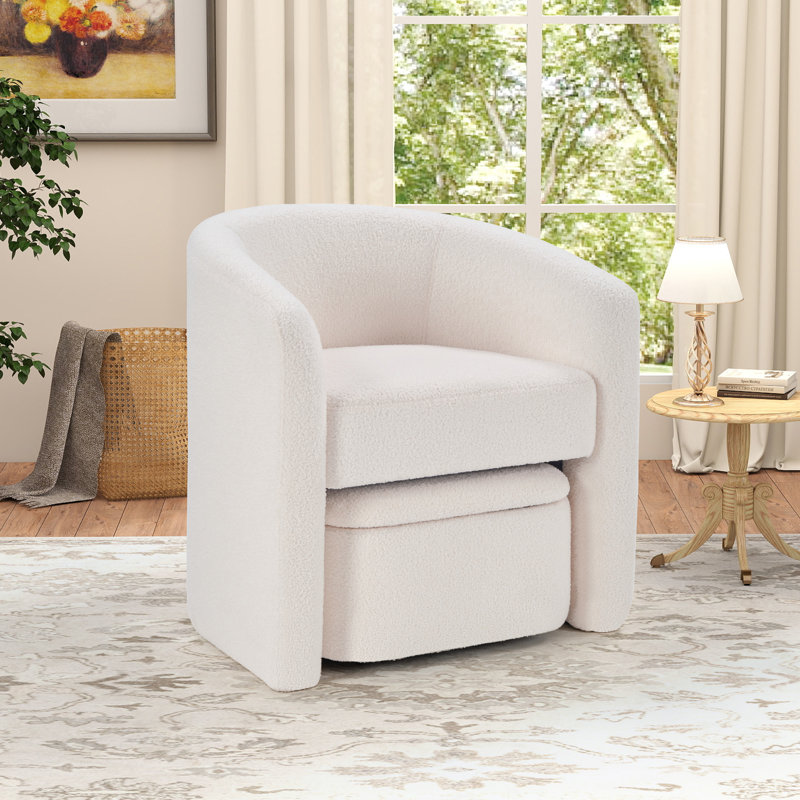 Braedin 28" Wide Modern Upholstered Accent Chair With Storable Ottoman, White