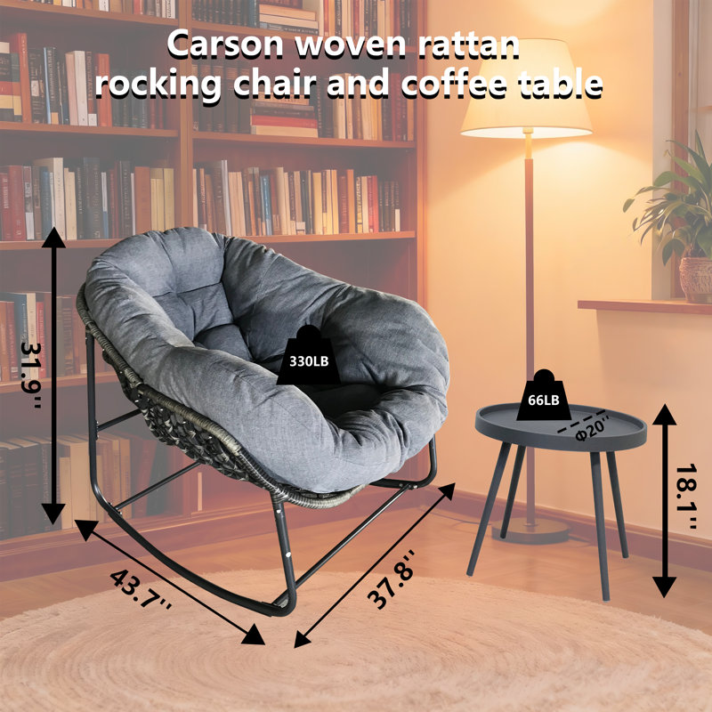  Ensemble de chaises berçantes d'extérieur avec coussins et table d'appoint, meubles de patio toutes saisons