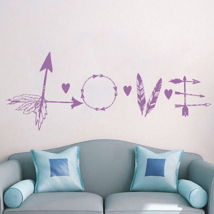 Décalcomanie murale flèche en plumes love, Lilas