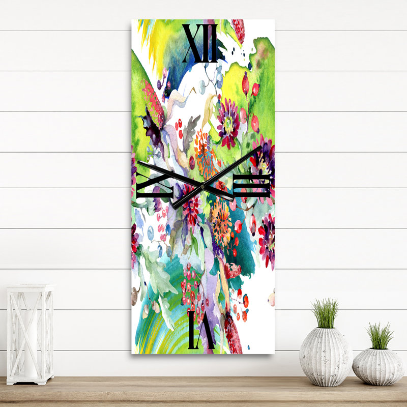 Horloge murale Vibrant Wild Spring Leaves and Wildflowers, Grand
