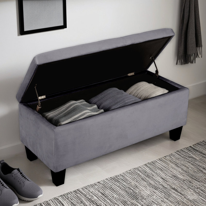 Pearl Upholstered Ottoman Storage Bench, Grey