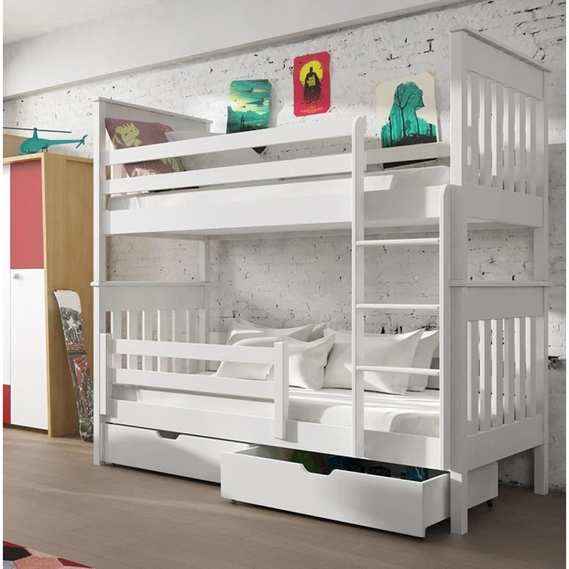 Virgil Bunk Bed with Storage Included with Built-in Ladder Included, White