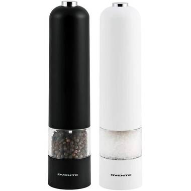 Automatic Gravity Salt and Pepper Grinder Set, Electric Ceramic Core Mills Shaker, Black and White