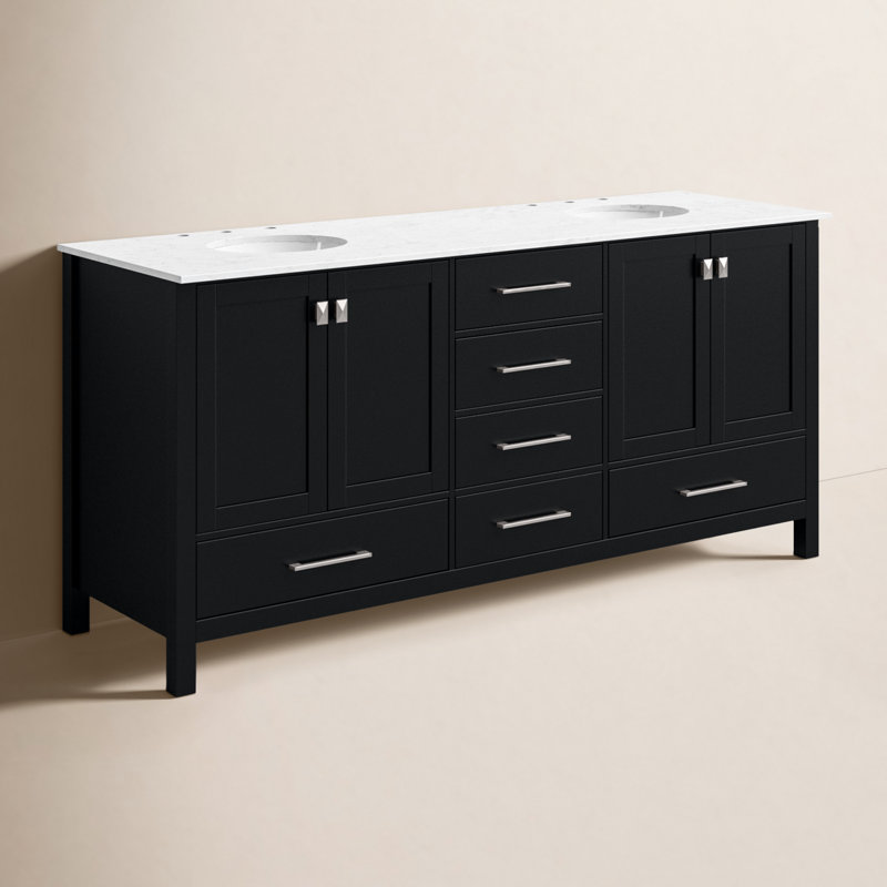 Ensemble de meuble-lavabo large 72 "Irene, Noir, Quartz Calacatta