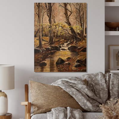 Little River In The Blooming Forest II - Traditional Print on Wood