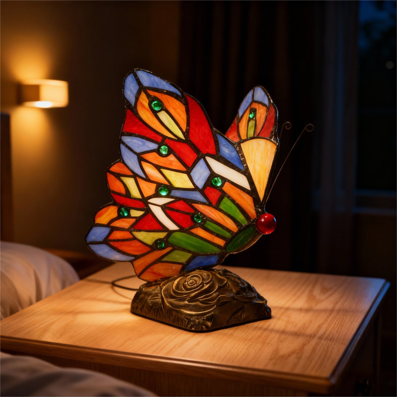 Lampe de table en forme de papillon de style Tiffany - culot E26 / avec prise us,  9.4'' H X 5.7'' W X 4'' D