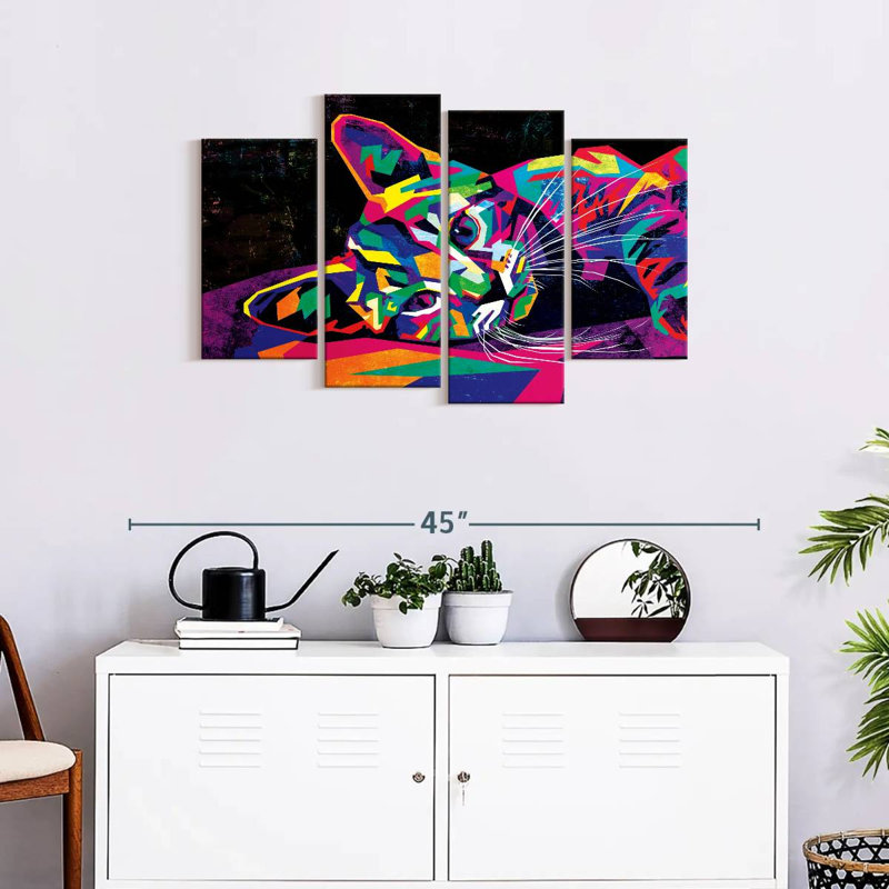 Multicoloured Abstract Cat Multi Piece Canvas Print, H 22 po x l 36 po x P 1 po