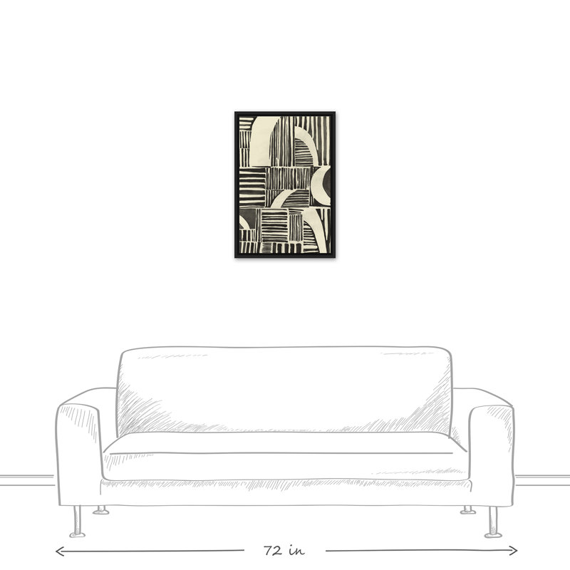 Neutre lignes abstraites - peinture, Toile à cadre flottant noir, H 25,75 po x l 17,75 po x P 1,75 po