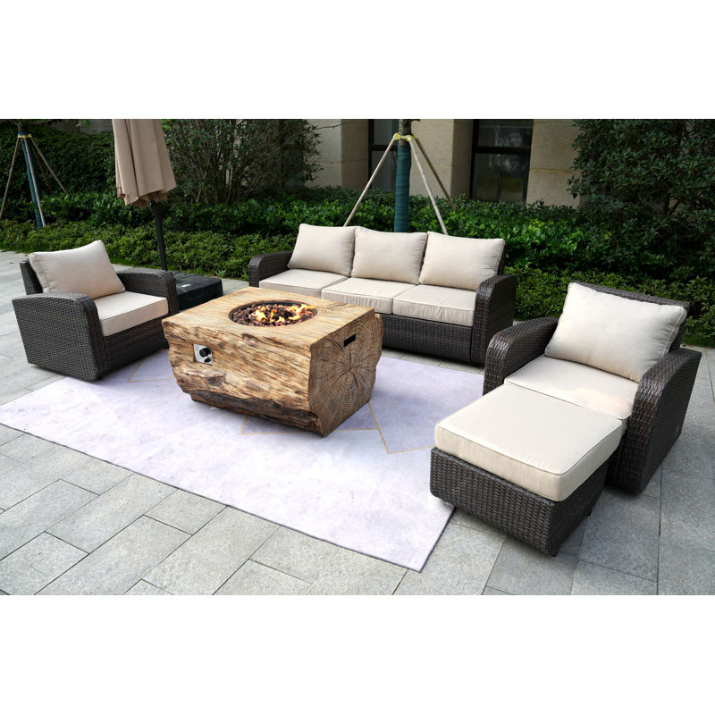 Ensemble de conversation en osier / rotin pour 6 personnes avec coussins Filimon