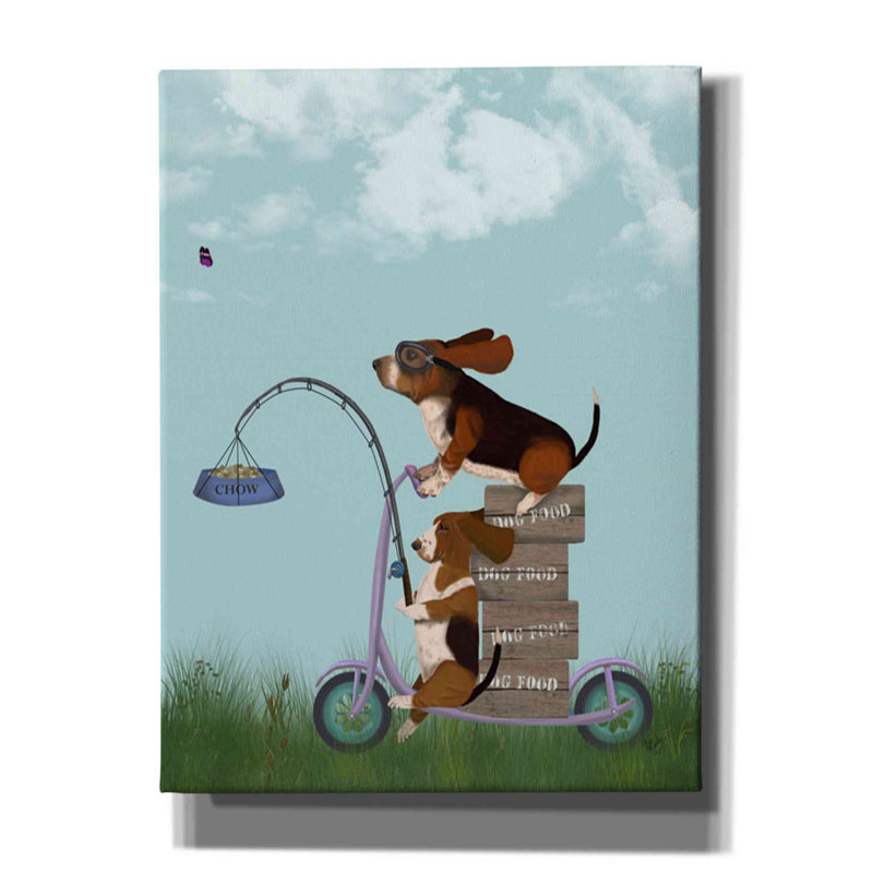 Basset hound scooter, impression sur toile tendue, H 54 po x l 40 po x P 1,5 po