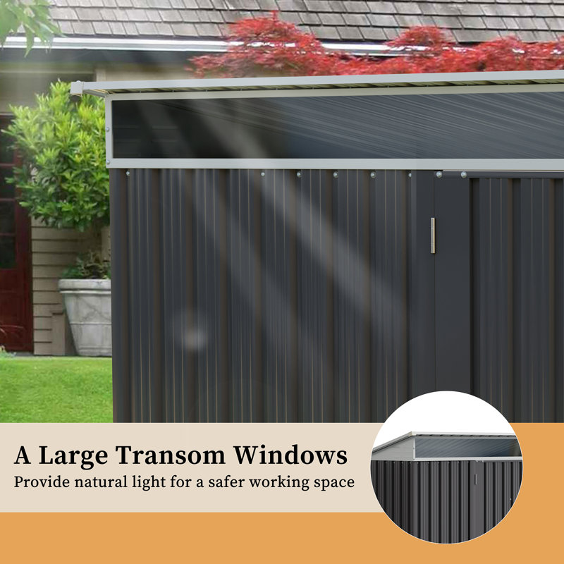 Waterproof Metal Storage Shed - Lockable Door & Side Window for Garden/Patio (Gray), 71.3" H x 77.2" W x 46.5" D