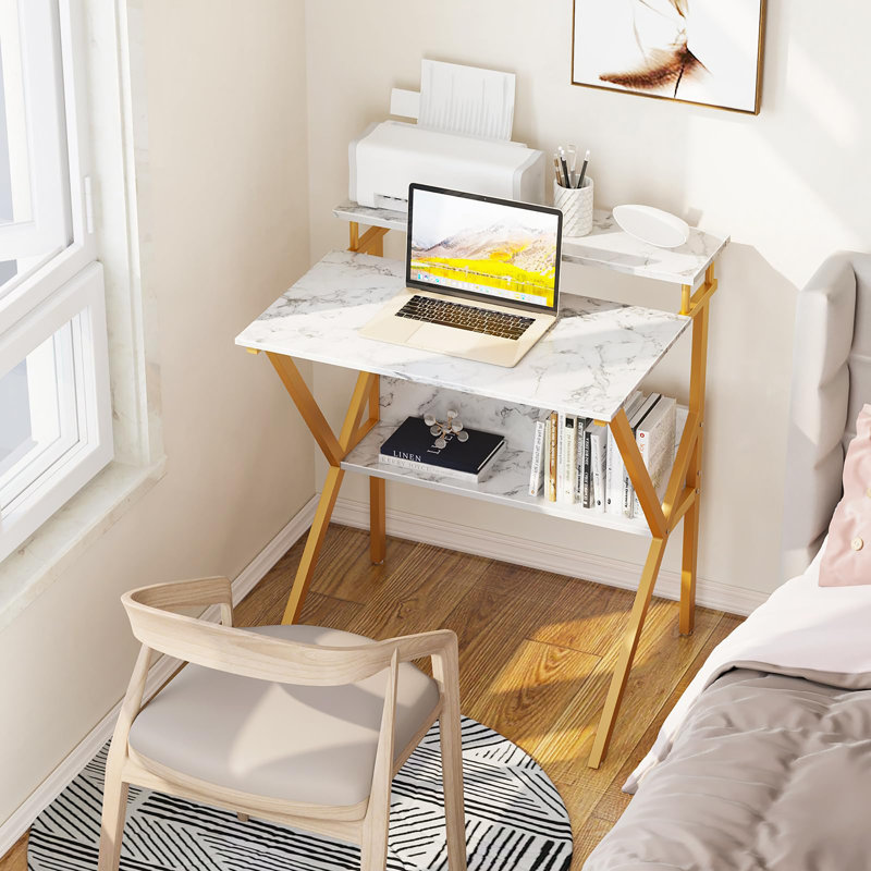 Bureau d'ordinateur de 27,5 pouces pour petits espaces, bureau compact avec rangement