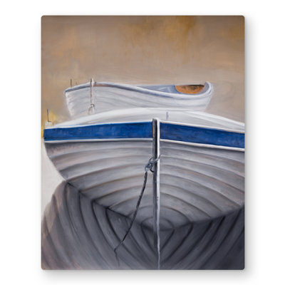 Two Canoe Boats - White Contemporary Metal Print for Home Decor