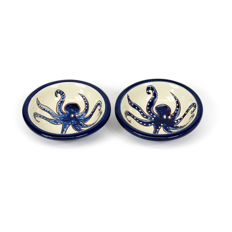 Calliope 90ml Handmade Ceramic Dessert Bowl, White/Blue/Black