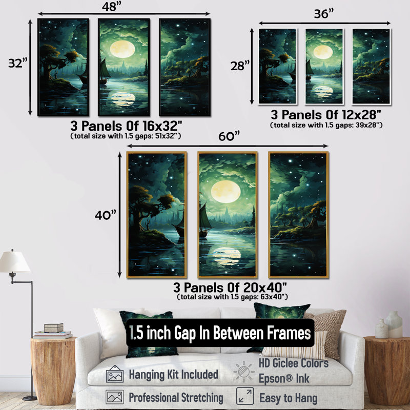 Ensemble de salon mural pirate lunatique Moonlight I - Pirate Wall Art, Cadre naturel flottant, H 32 po x l 48 po x P 1 po