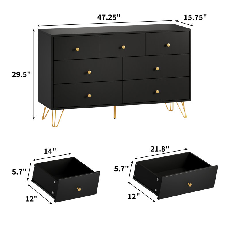 Commode 7 tiroirs Wajid, Noir