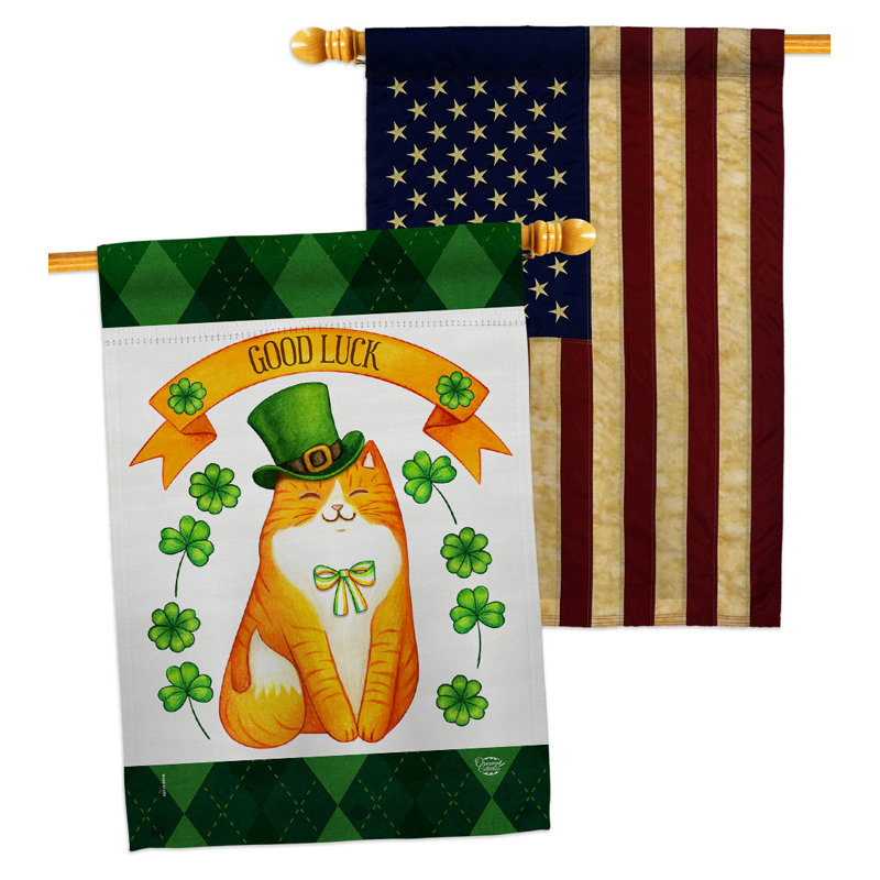 Drapeau de maison en polyester à 2 côtés Patty Kitty 3 pi 3 po x 2 pi 3 pi