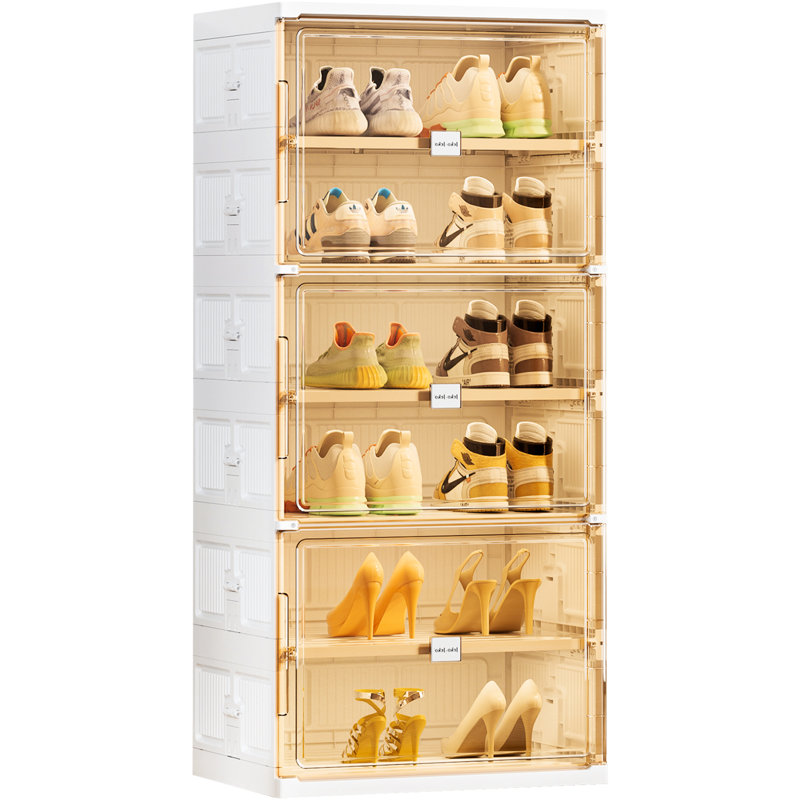  6-Tier Foldable Shoe Storage Cabinet With Magnetic Doors For Closet Entryway In White, 42.7" H x 19.7" W x 13.4" D