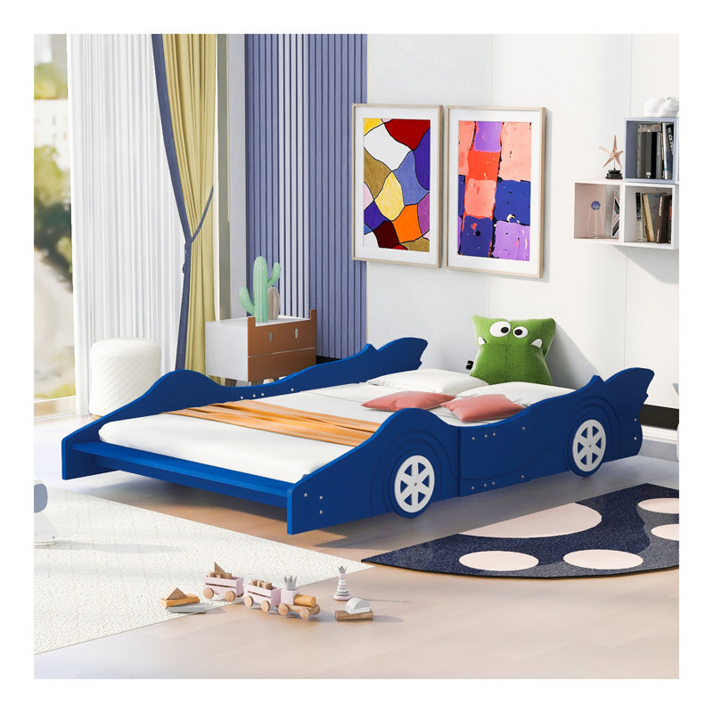 Lit plateforme avec roulettes Race, Bleu, Lit double
