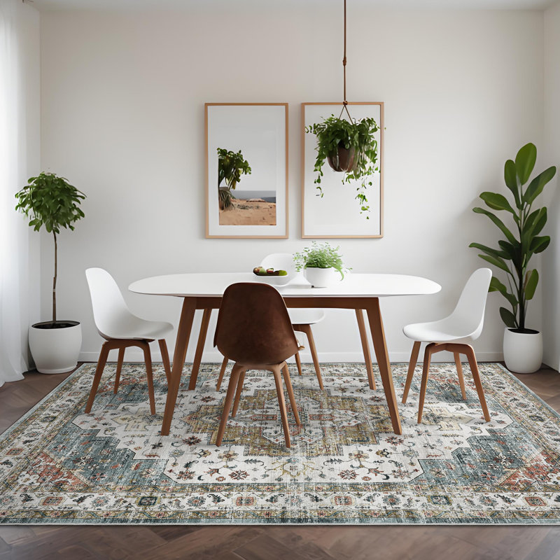 Oriental Machine Washable Area Rug for Living Room Non-Slip Vintage Carpet with Rubber Backing for Bedroom Hallway Dining Room Kitchen Office Farmhouse