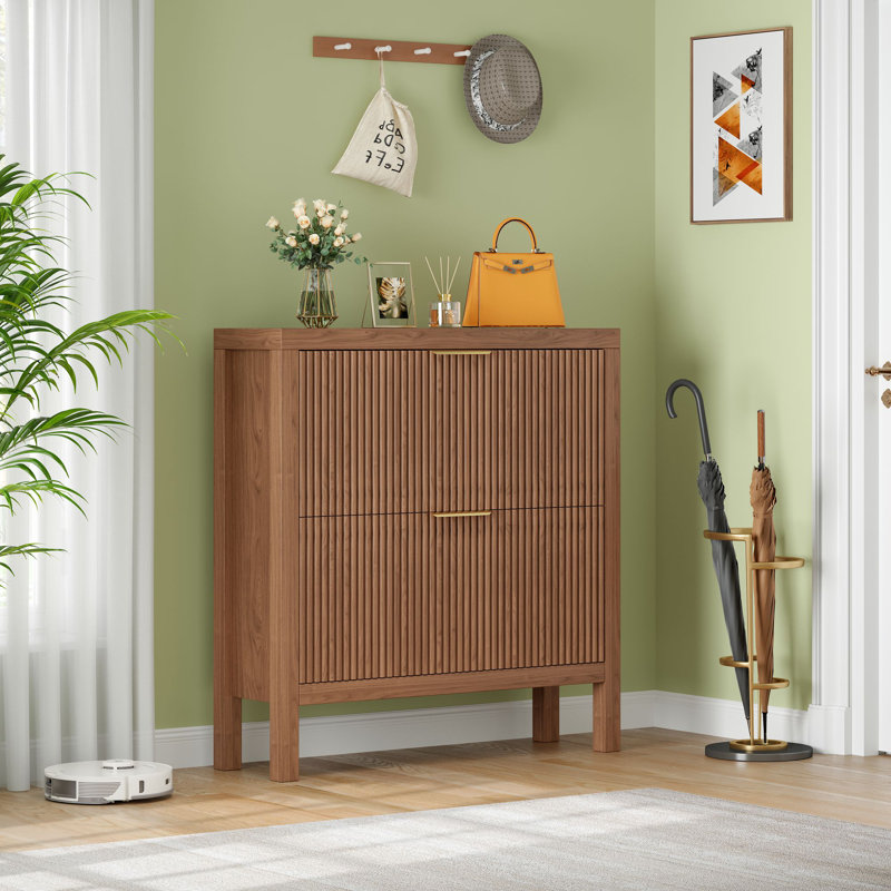 18 Pair Shoe Storage Cabinet, Brown Wood