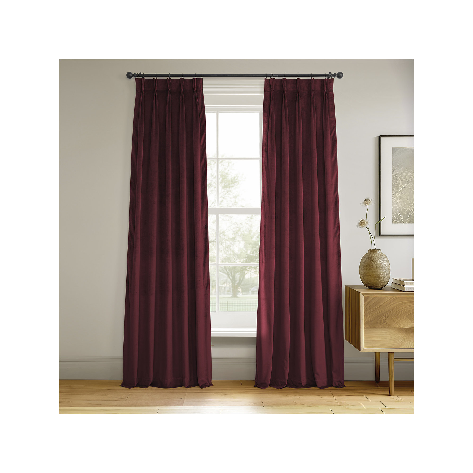 Balone French Pleat Signature Velvet Curtains for Bedroom Blackout Curtains for Living Room Single Panel, 25" W x 108" L