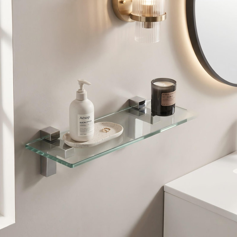 Eunson Floating Shelf, Polished Chrome, 3.5" H x 13.8" W x 4.7" D
