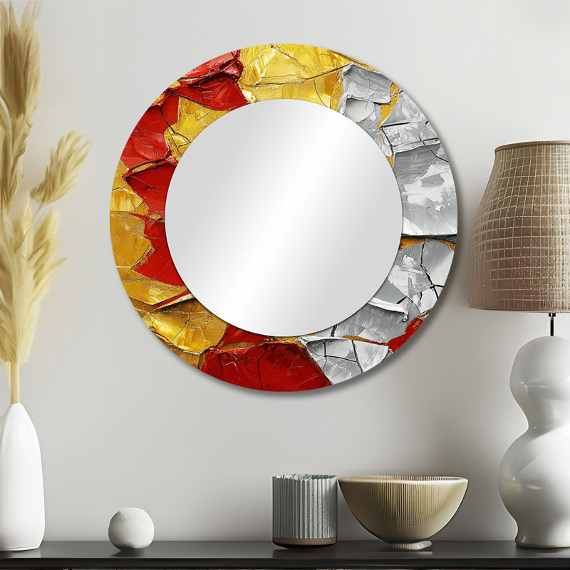 Abstrait Fiery Fragmented Balance I - art mural moderne en miroir - imprimé sur métal, 23 po x 23 po