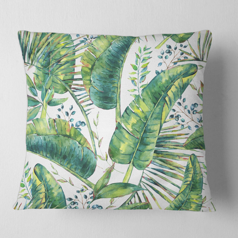 Motif de housse de coussin carrée à motif de feuilles de bananier et insert, 16" x 16"