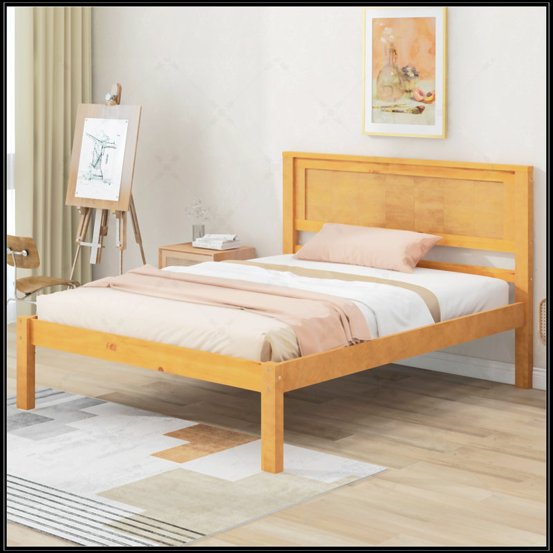 Pine Wood Platform Bed Frame with Headboard, Rustic Solid Wood Slat Bed, No Box Spring Required, Easy Assembly for Bedroom