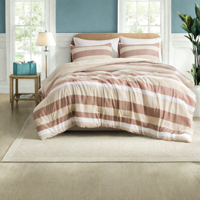 Luxurious 3-piece King/cal King Bedding Set, Textured Stripe Comforter, Terracotta