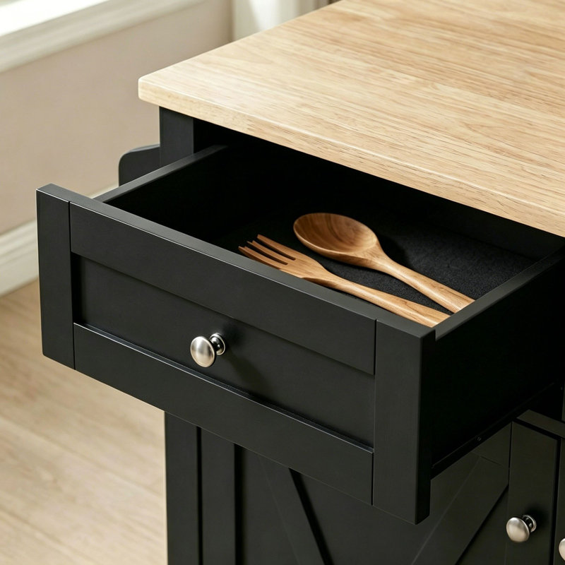Îlot de cuisine l 50 po avec comptoir rabattable, armoire de rangement roulante noire avec roues verrouillables, Noir