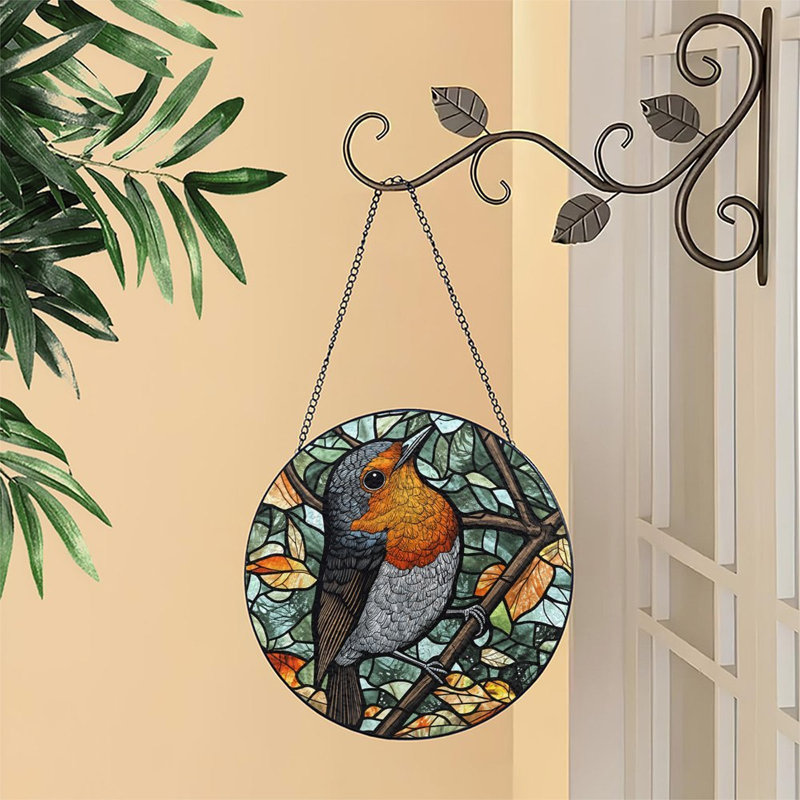 Robinetterie vitrail pour décor de fenêtre Robin Bird Decor, 7,8 x 7,8 po (20 x 20 cm)