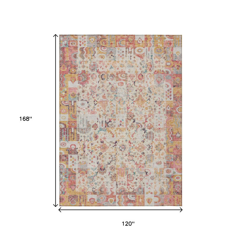 Tapis d'extérieur lavable en patchwork rose et ivoire 10 pi x 14 pi