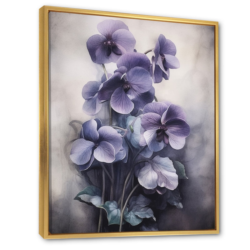 Mauve gris, violettes, rêve II - art mural floral, Cadre flottant doré, H 40 po x l 30 po x P 1,5 po