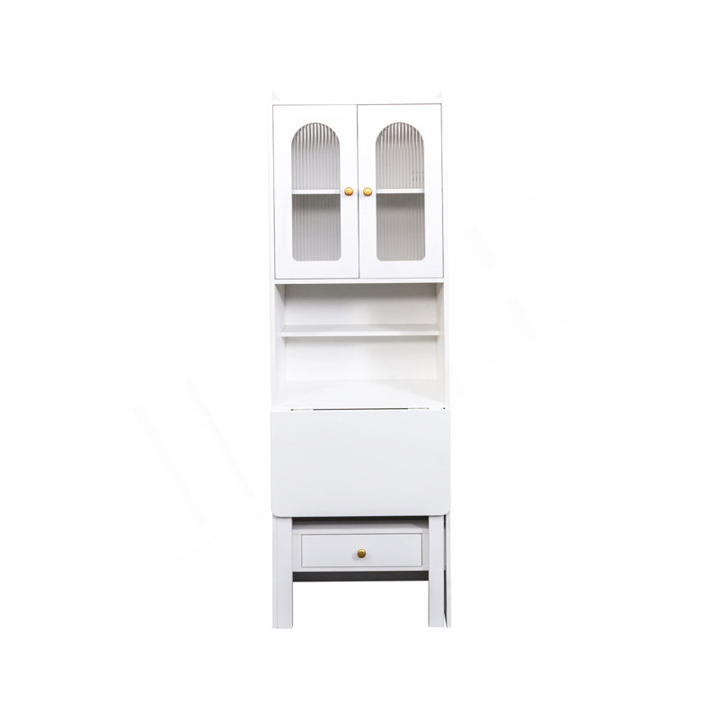Fold-Out Convertible Writing Table,  Desk Cabinet With Shelf And Drawer Multi-Function Home Office Workstation, White