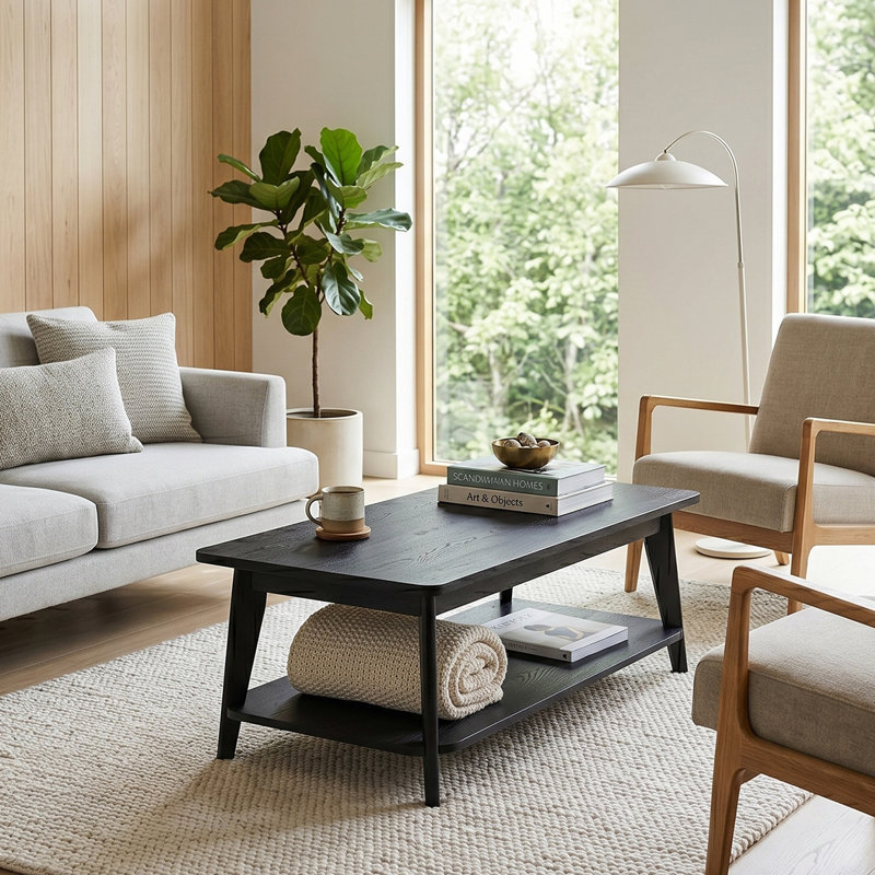 Four Leg Coffee Table with Storage, Black / Black