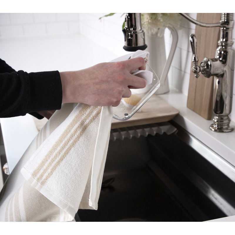 Dual Striped Tea Towel, Almond