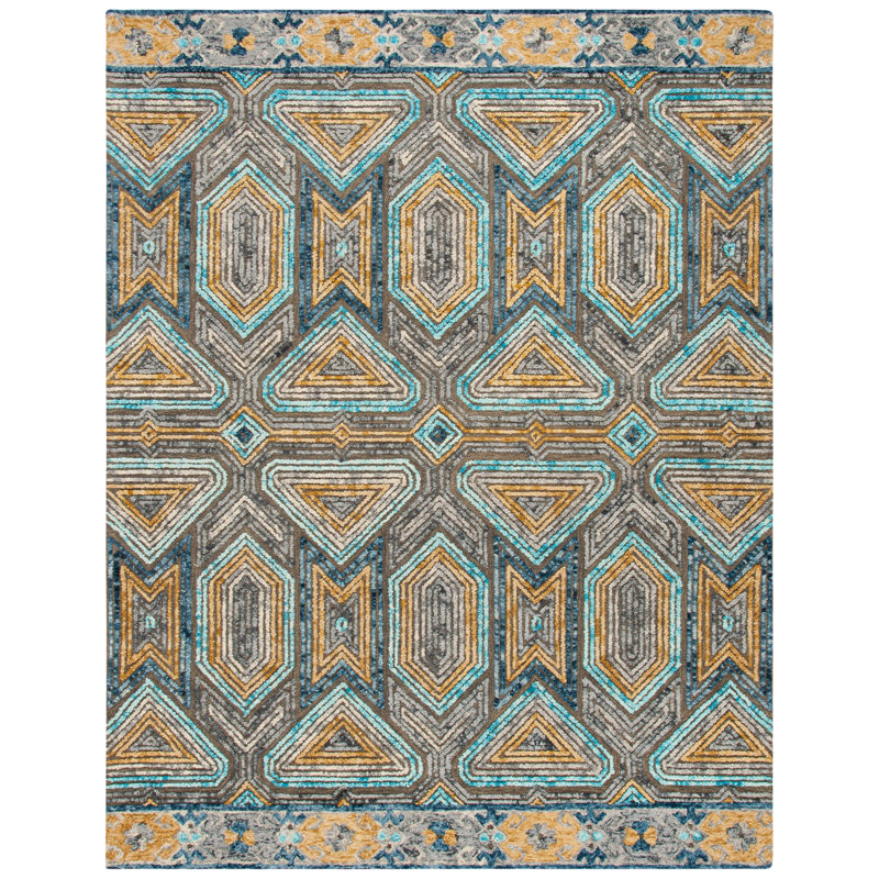 Tapis gris / beige en laine Brashear, Rectangle 8 pi x 10 pi