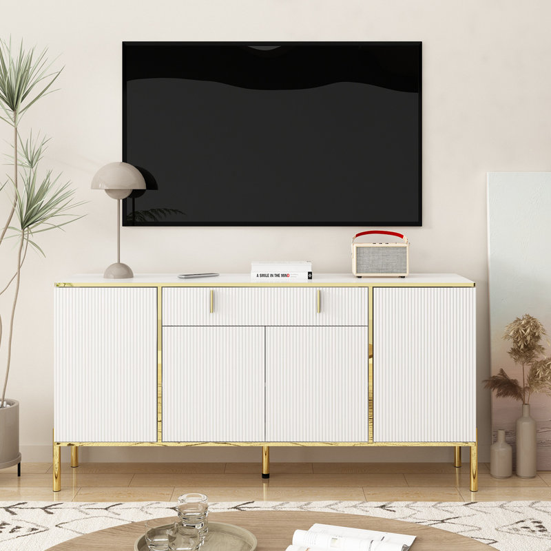 4-Door 1-Drawer Cabinet With Modern Style, White/Gold