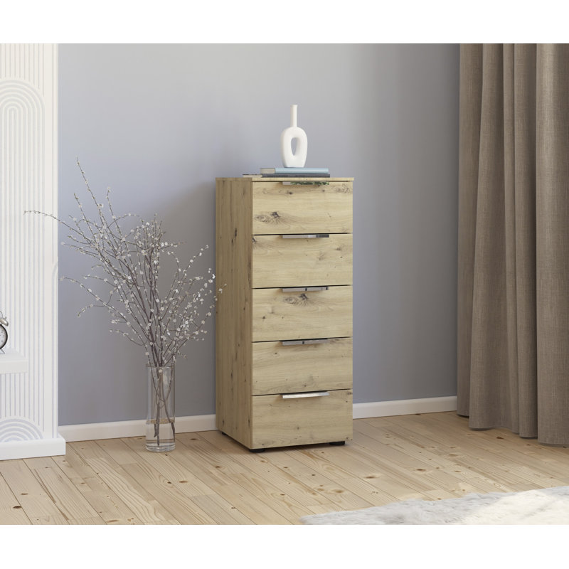 Flipp 5 Drawer 40Cm W Chest, Artisan Oak/Chrome