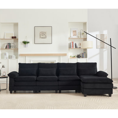 118'' Modern 4-Seater Sectional Sofa, Living Room L-Shaped Upholstered Sofa, Comfortable Cloud Couch, with Ottoman