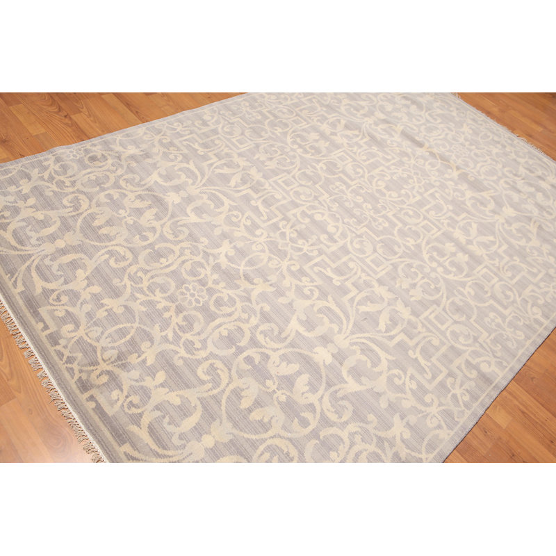 Tapis de zone en laine beige/gris 6 pi x 9 pi one-of-kind à la main noué la Hassler
