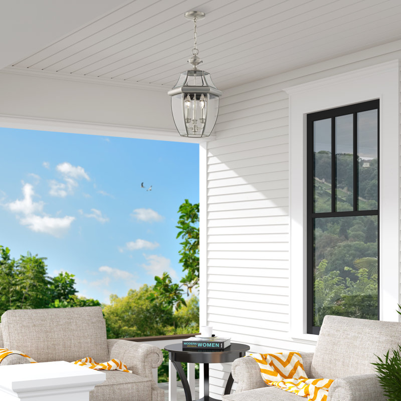 Alexavier 3 -Bulb 19" H Outdoor Hanging Lantern, Brushed Nickel