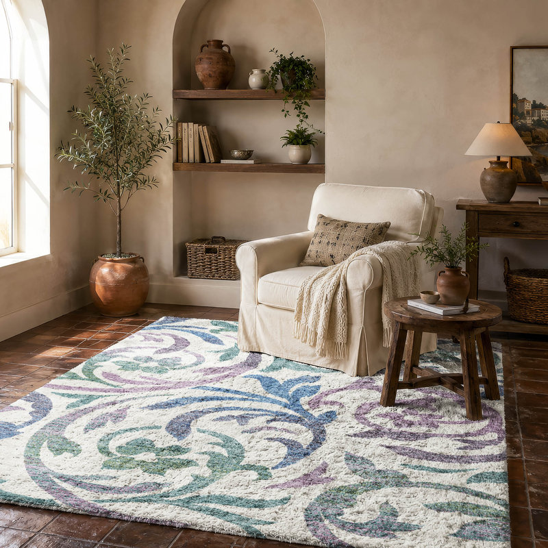 Tapis Dream Shag ADS764 à motifs tourbillonnants, lavable à la machine de qualité supérieure, White, 3' x 5'