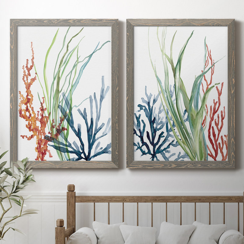 Océan jardin I - ensemble de 2 reproductions d'art, H 37,5 po x l 27,5 po, Toile encadrée, Gris