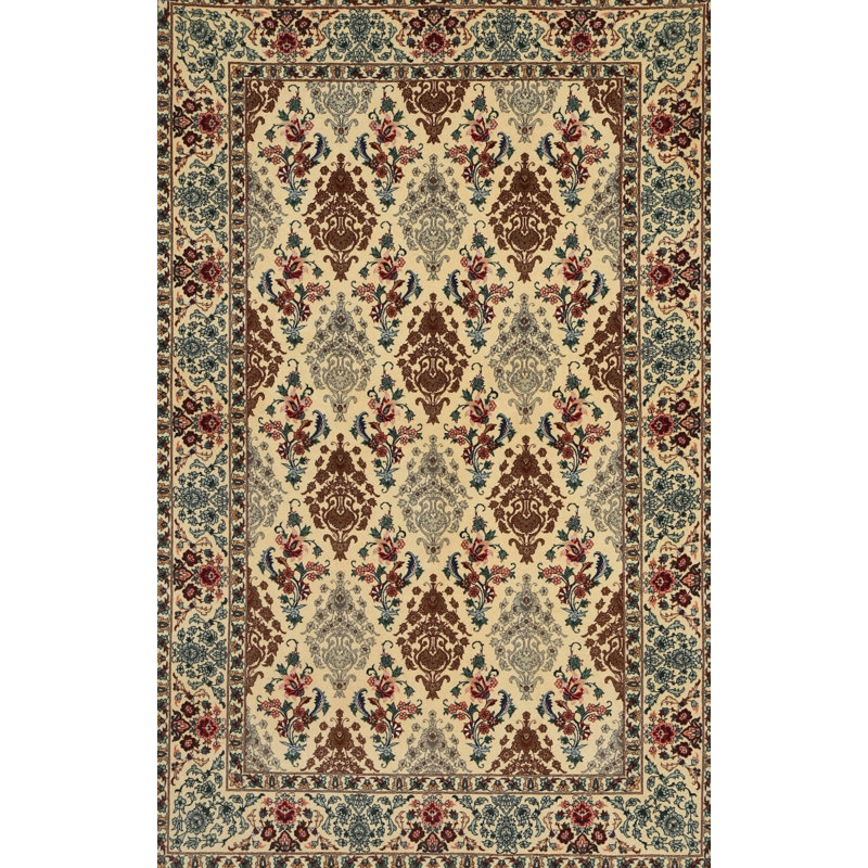 Tapis gris/crème/bleu traditionnel McGillicuddy, Rectangle 2 pi x 4 pi